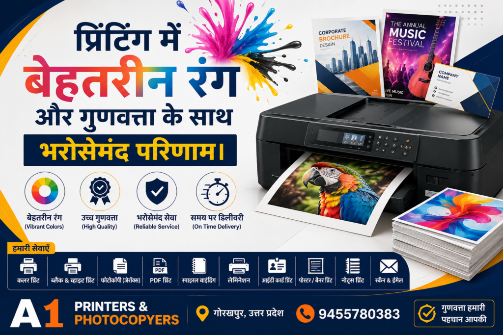 A1 Printers & Photocopiers – गोरखपुर में उच्च गुणवत्ता वाली रंगीन और ब्लैक एंड व्हाइट प्रिंटिंग सेवाएँ।